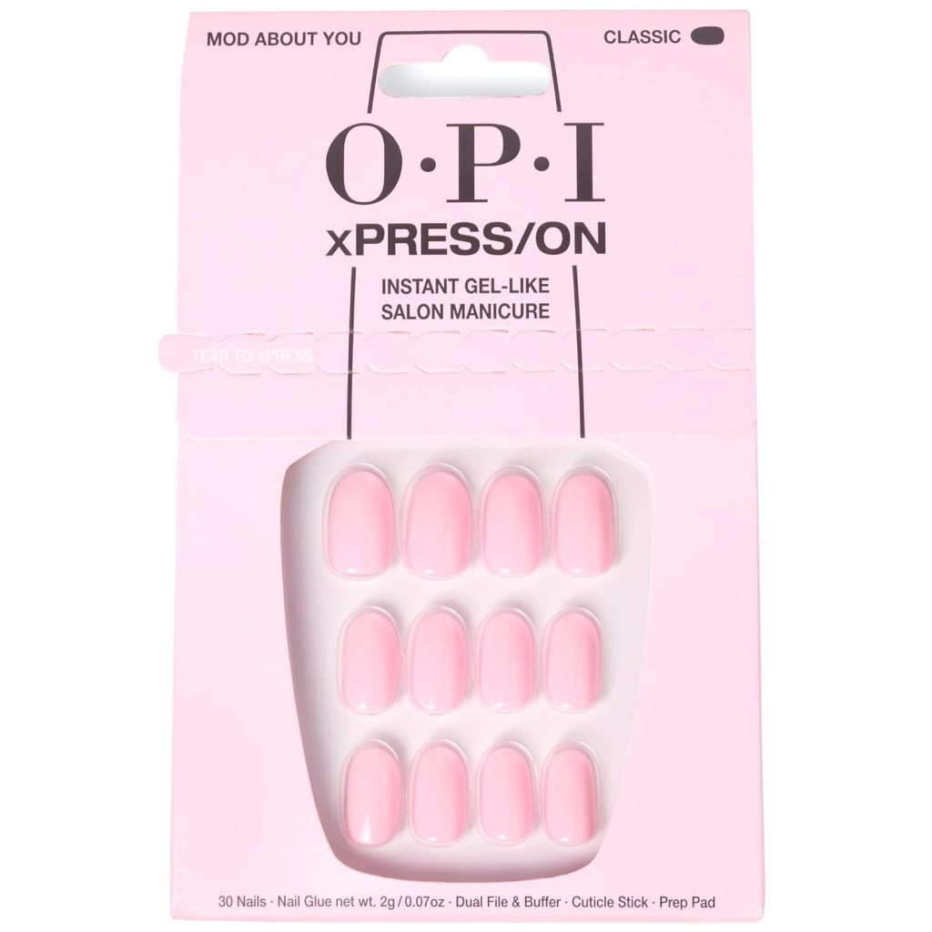 OPI xPRESS/ON Press on Nails | Short Round Light Solid Nail Art Press On Nails | With Nail Glue | Long Lasting, Reusable, Non-damaging