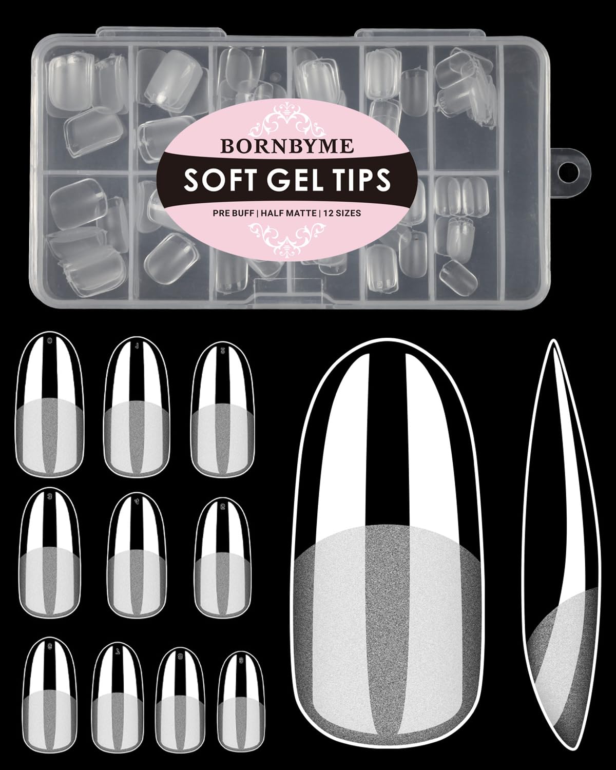 Medium Round Nail Tips,120PCS Pre Almond Round Buff Full Cover Shaped Nail Extenison Tips Half Matte Gel X Nail Tips Acrylic False Nail Tips
