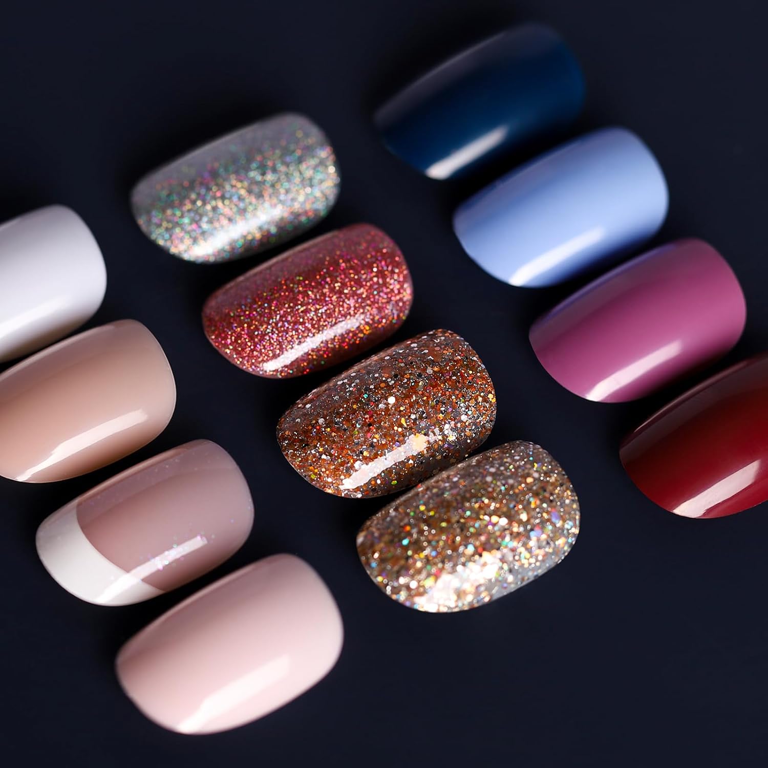 Teenitor Short Press on Nails, Round Fake Nails, Glossy Glue on Nails,288pcs Glitters Press on Nails