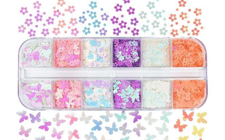 Butterfly Flower Nail Sequins for Spring — 12 Styles Mix