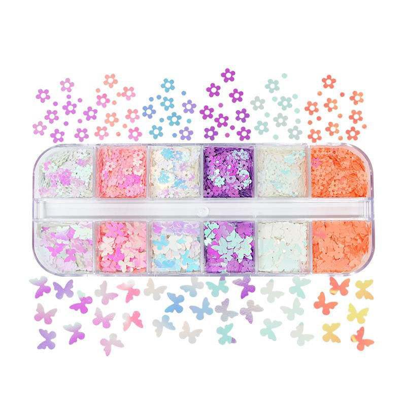 Butterfly Flower Nail Sequins for Spring — 12 Styles Mix