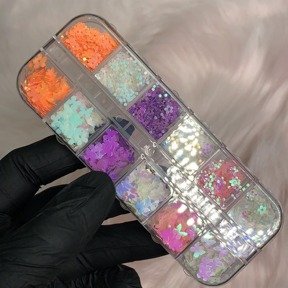 butterfly and flower nail sequins mix - 6