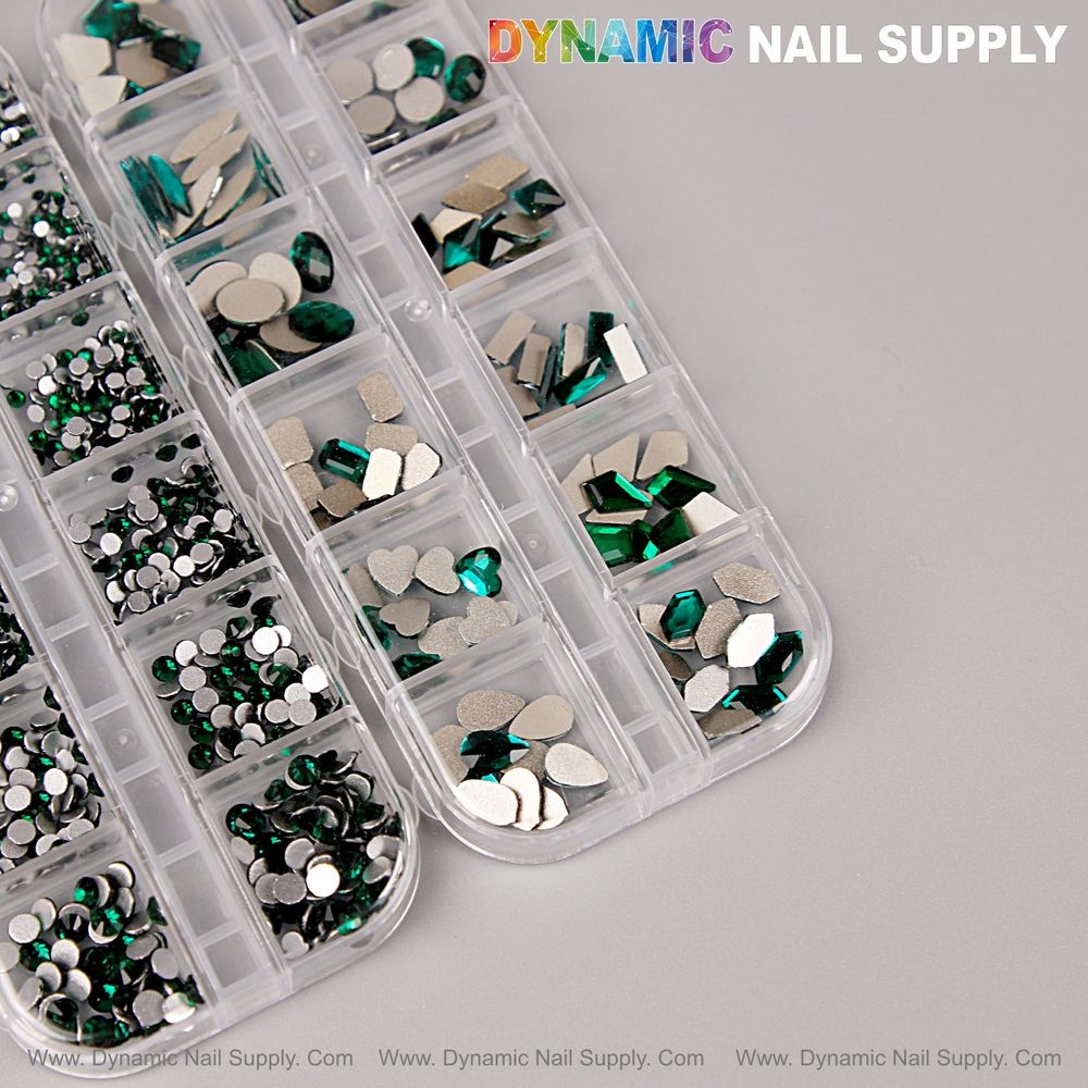 green mixed-shape nail rhinestones - 3