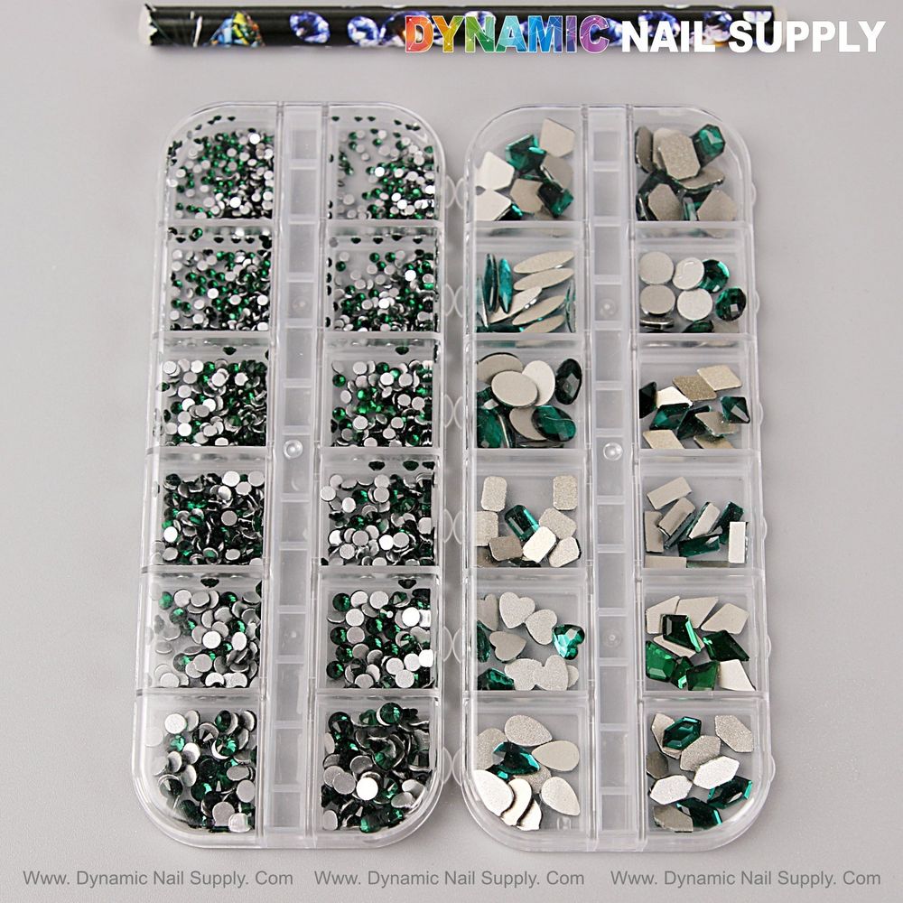 green mixed-shape nail rhinestones - 4
