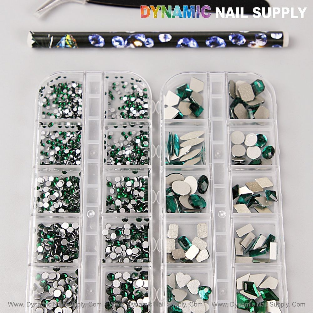 green mixed-shape nail rhinestones - 5