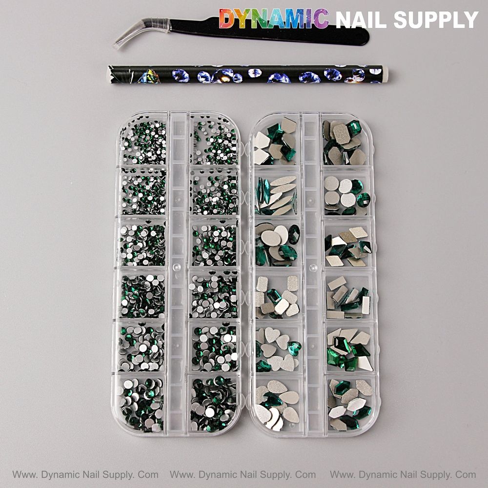green mixed-shape nail rhinestones - 6