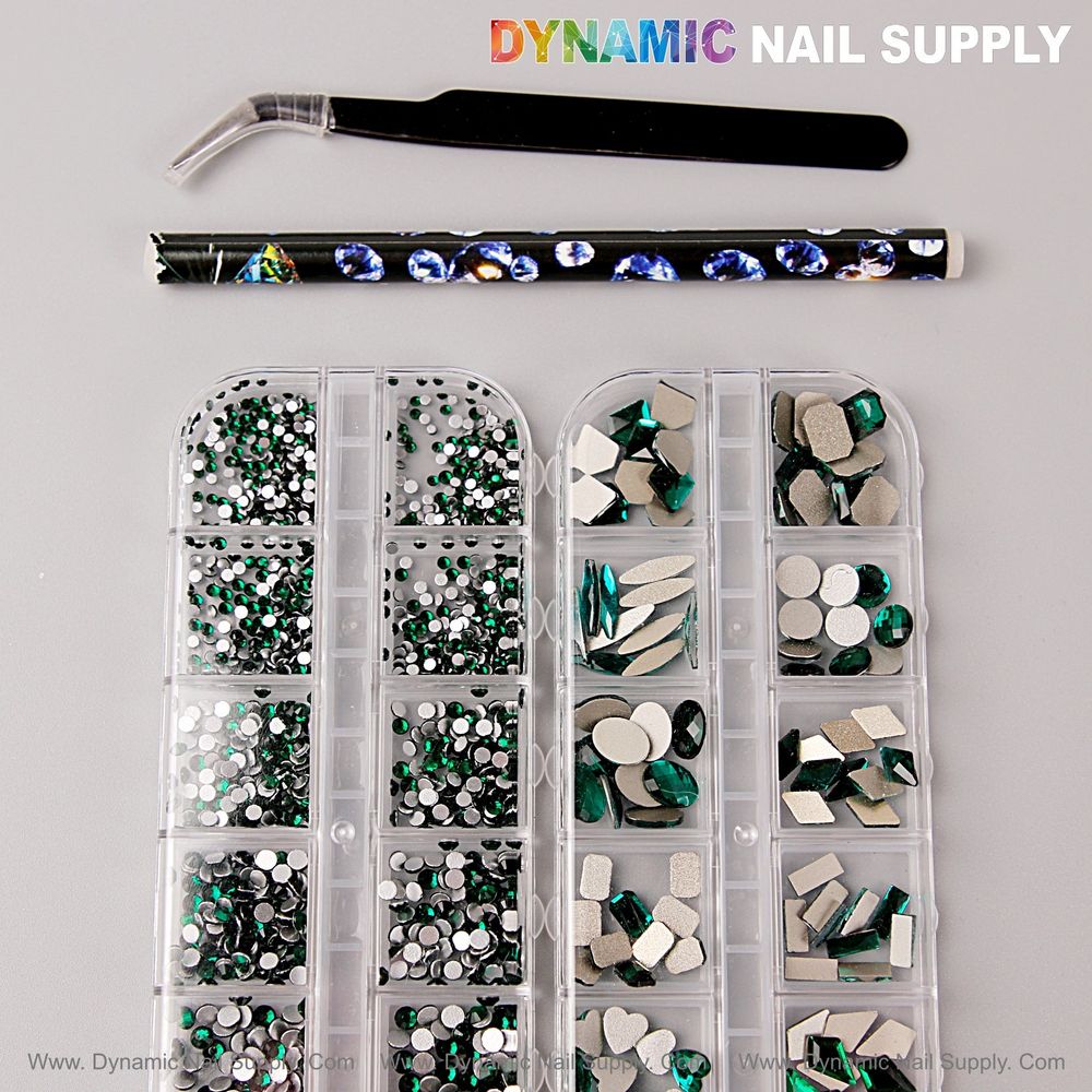 green mixed-shape nail rhinestones - 7