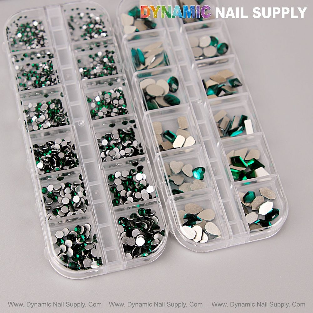 green mixed-shape nail rhinestones - 8